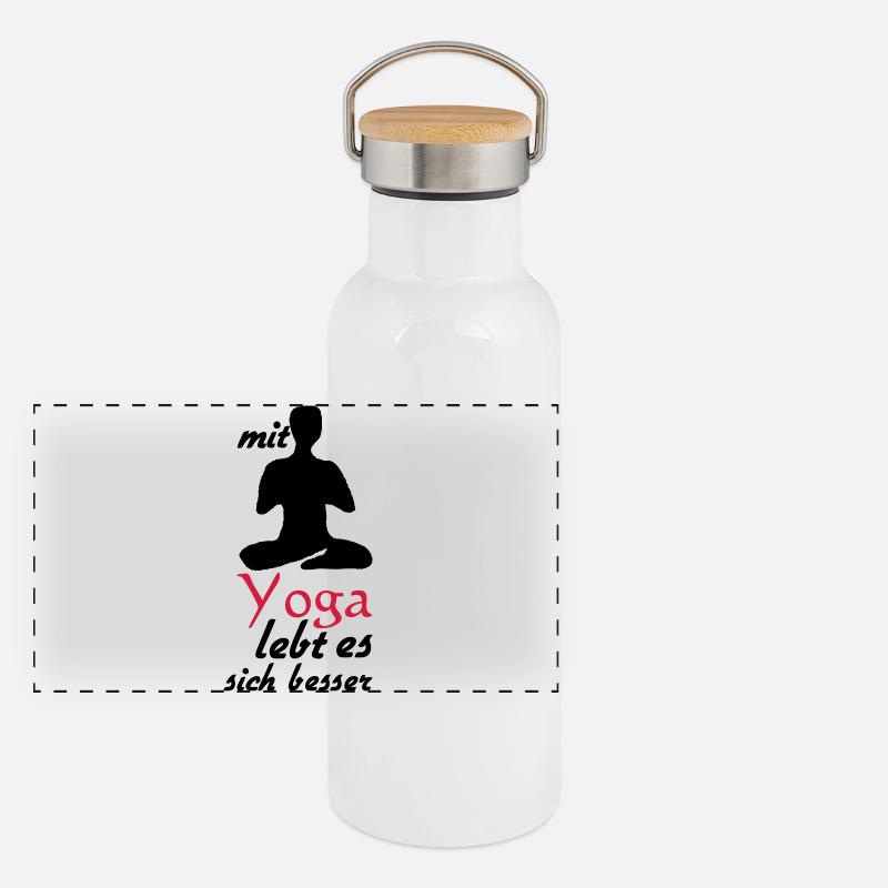 Yoga Leben Sprüche Geschenk Panorama Thermosflasche mit Bambusdeckel