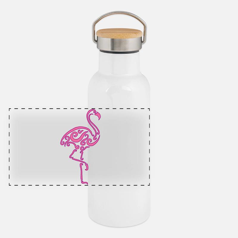 Flamant rose Gourde isotherme avec bouchon en bambou