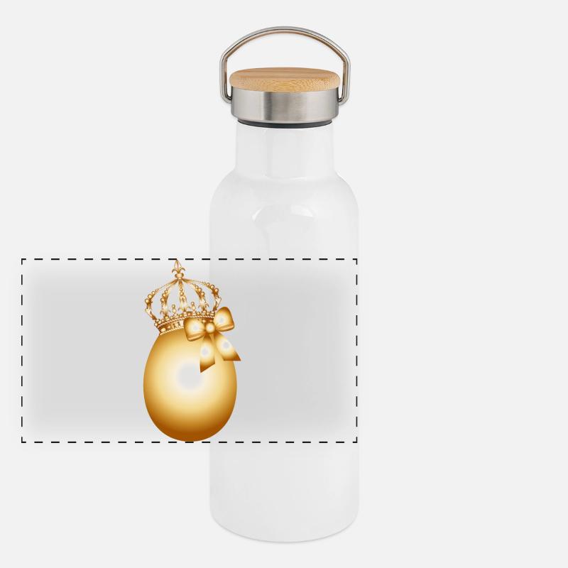 Oeuf d’or avec couronne dorée et boucle d’or Gourde isotherme avec bouchon en bambou