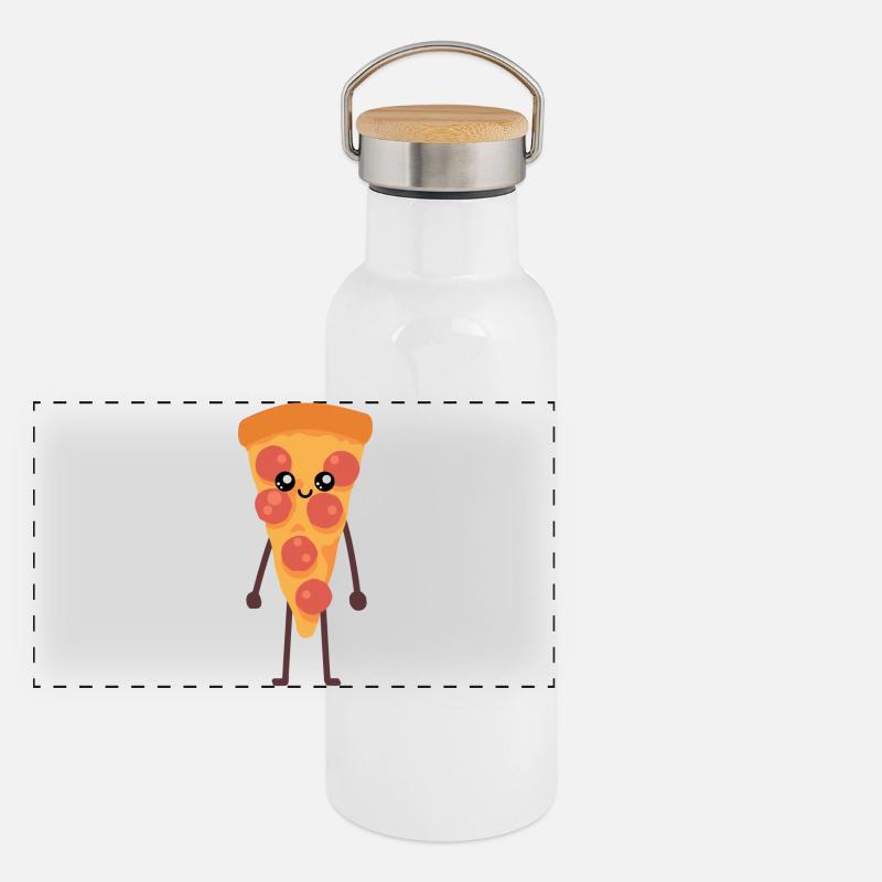 Pizza kawaii lustiges Geschenk Panorama Thermosflasche mit Bambusdeckel