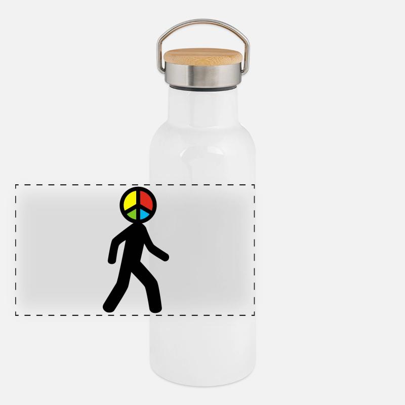Mann des Friedens (schwarz) Panorama Thermosflasche mit Bambusdeckel