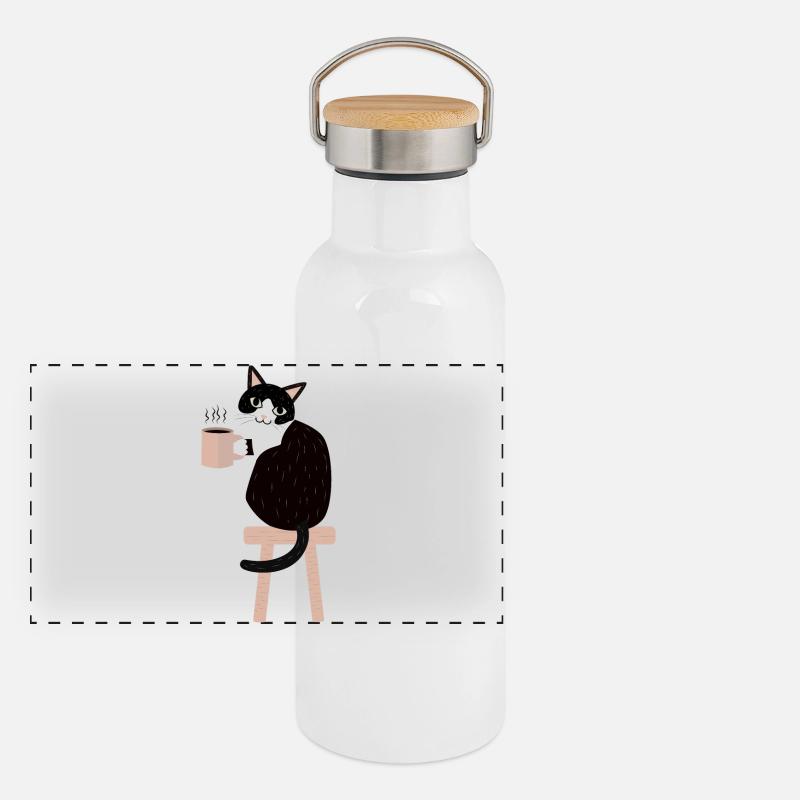 Coffee Break Cat Panoramic Thermal Bottle with Bamboo Lid