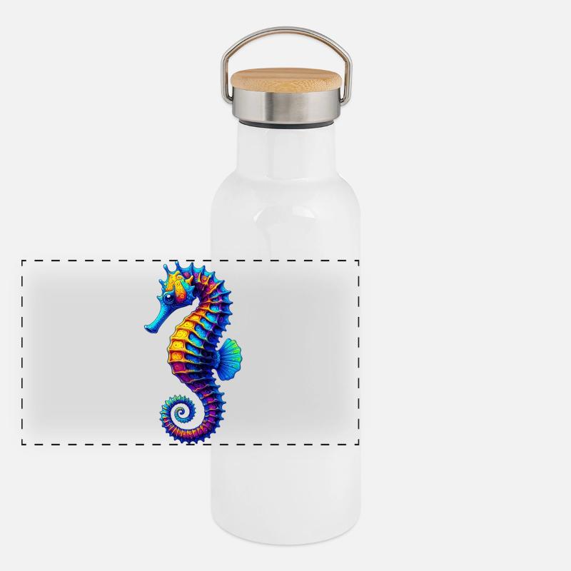 Seepferdchen Panorama Thermosflasche mit Bambusdeckel