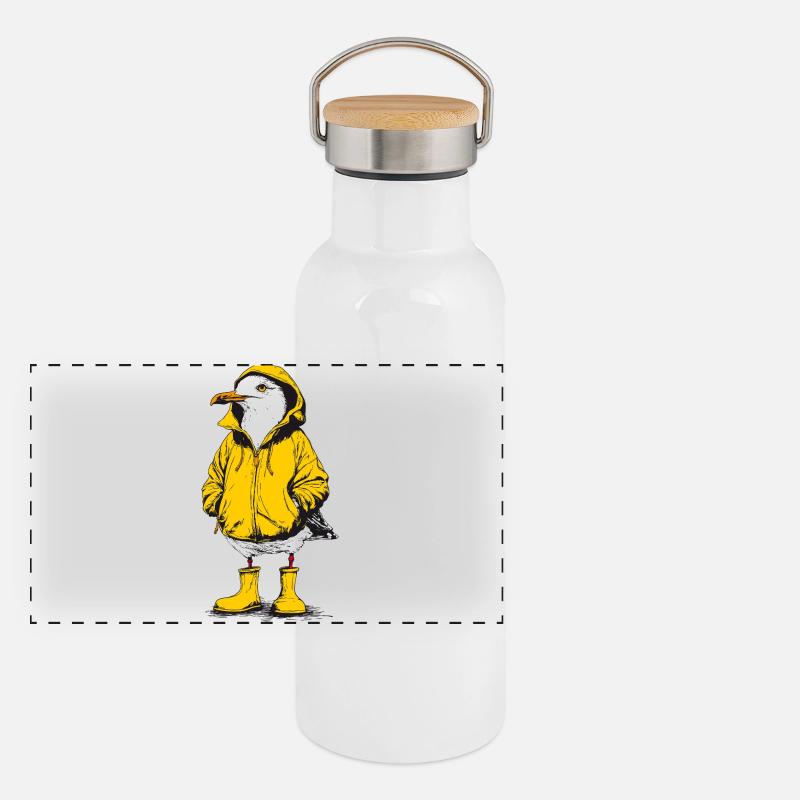 Schiet Wetter Möwe Panorama Thermosflasche mit Bambusdeckel