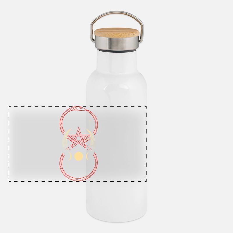 Schlange mit Infinity Symbol und Triple Moon Panorama Thermosflasche mit Bambusdeckel