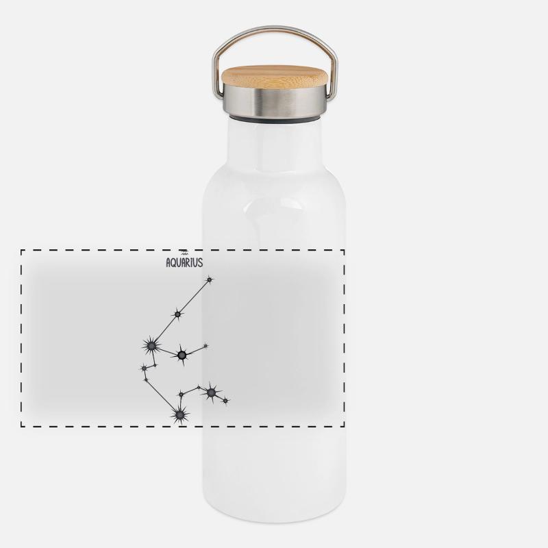 Wassermann Sternzeichen Sternbild Schwarz & Grau Panorama Thermosflasche mit Bambusdeckel