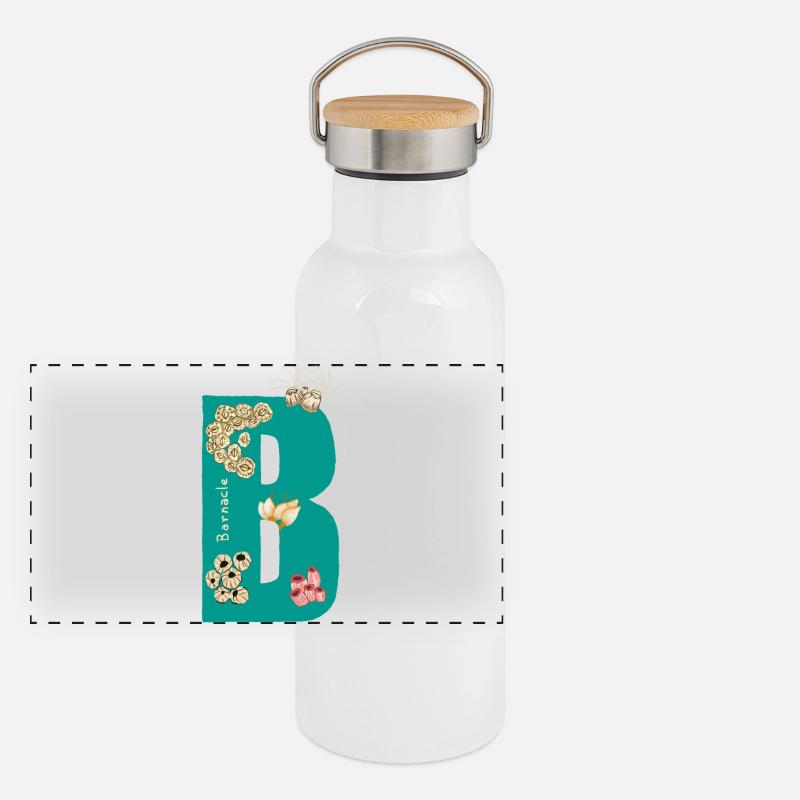 Lettre B avec éléments naturels Bleu Vert Gourde isotherme avec bouchon en bambou