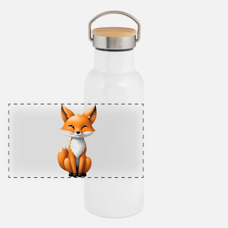 Cute Fox Illustration Panoramic Thermal Bottle with Bamboo Lid