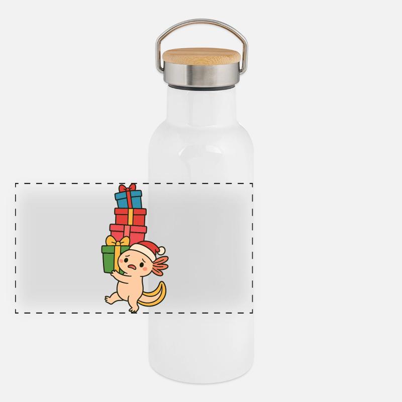 Weihnachts Axolotl – Lustige Geschenkidee Panorama Thermosflasche mit Bambusdeckel