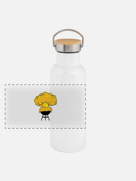 explosiver Grill - Panorama Thermosflasche mit Bambusdeckel - Weiß - Vorne