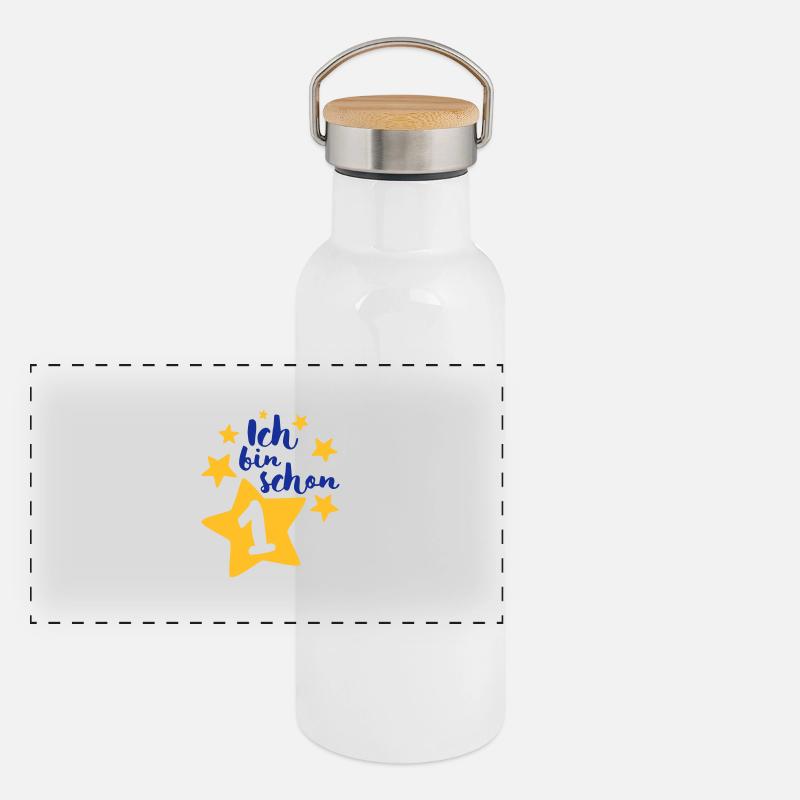 Ich bin schon Eins! - Panorama Thermosflasche mit Bambusdeckel - Weiß