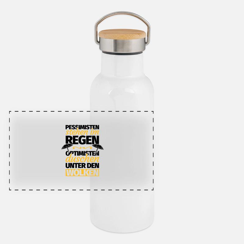 Optimist Optimismus lustiger Spruch Geschenk Panorama Thermosflasche mit Bambusdeckel
