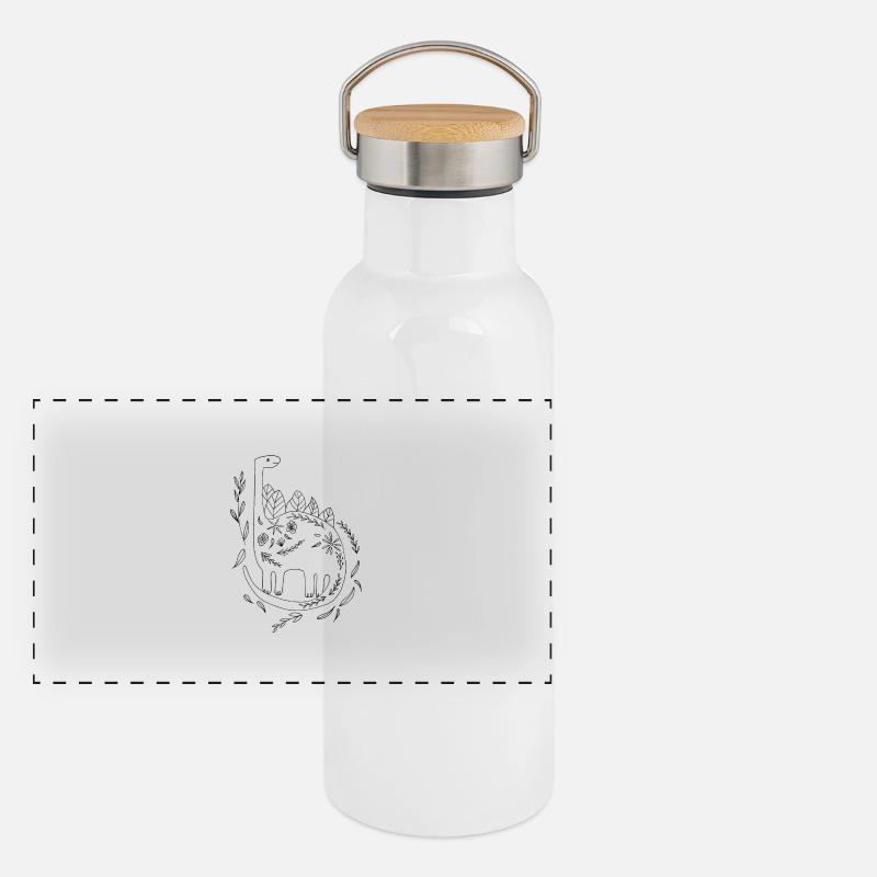 Langhals Dinosaurier Florales Design Geschenk Panorama Thermosflasche mit Bambusdeckel