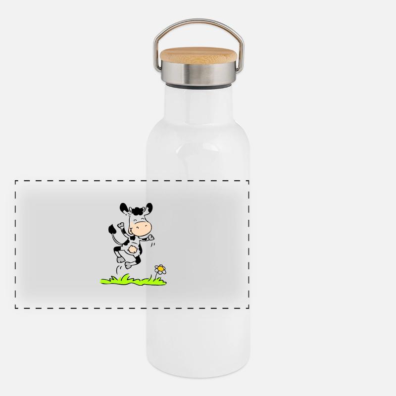 Joyious Cow Panorama Thermosflasche mit Bambusdeckel