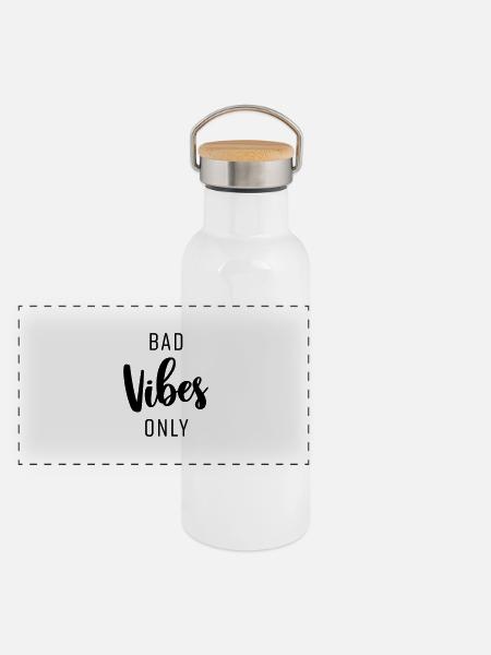 BAD VIBES ONLY - Panorama Thermosflasche mit Bambusdeckel - Weiß - Vorne