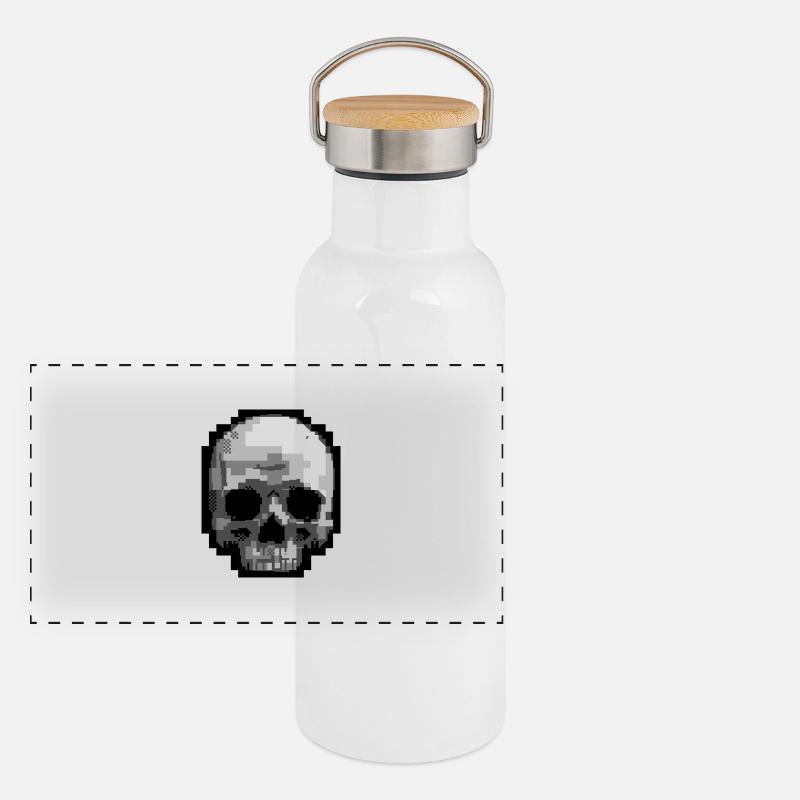 PETSCII Schädel Panorama Thermosflasche mit Bambusdeckel