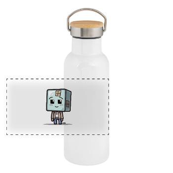 Cubeman - Panorama Thermosflasche mit Bambusdeckel - Weiß - Vorne