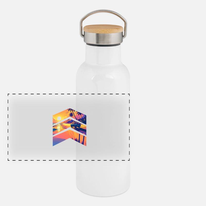 Été plages palmier surf Gourde isotherme avec bouchon en bambou