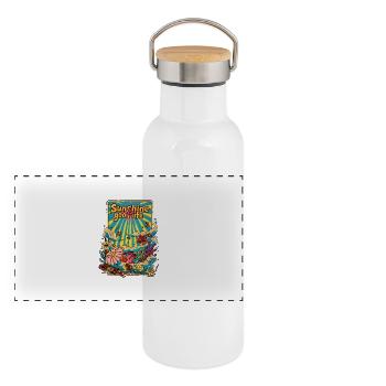 Sunshine and good life - Panoramic Thermal Bottle with Bamboo Lid - white - Front