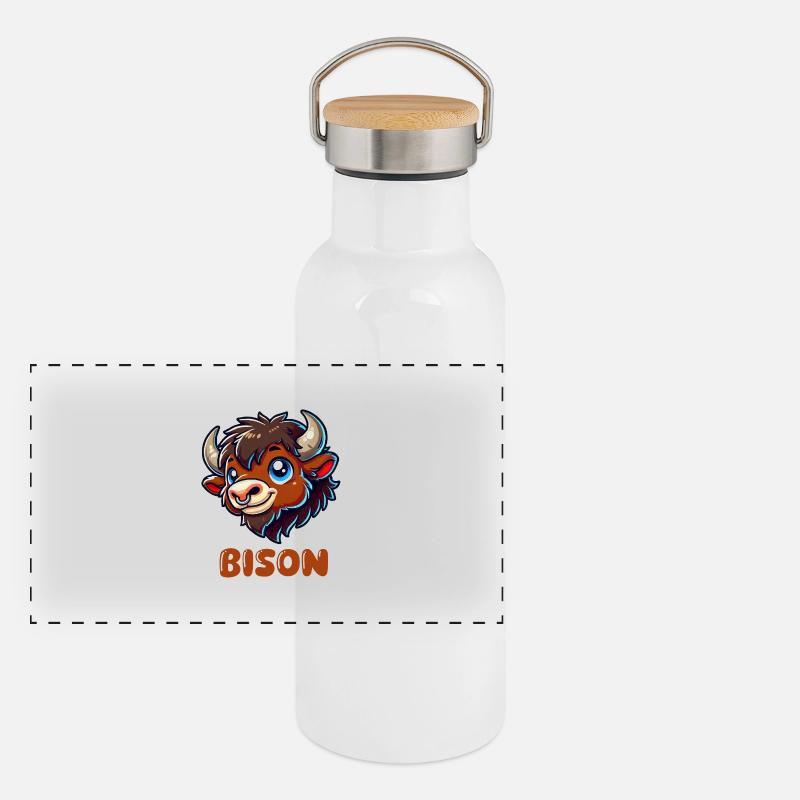 Bison Animal Gourde isotherme avec bouchon en bambou