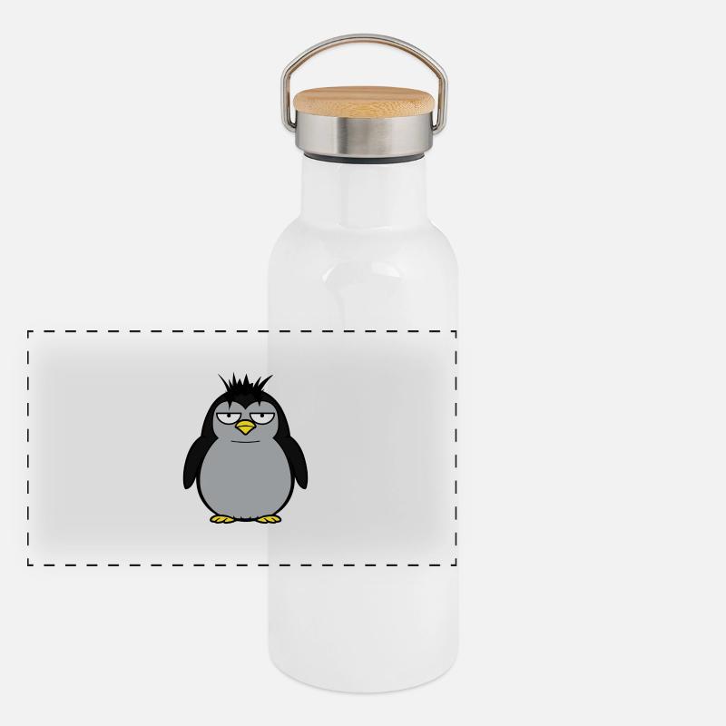 Pingwin xxl - Panorama Thermosflasche mit Bambusdeckel - Weiß