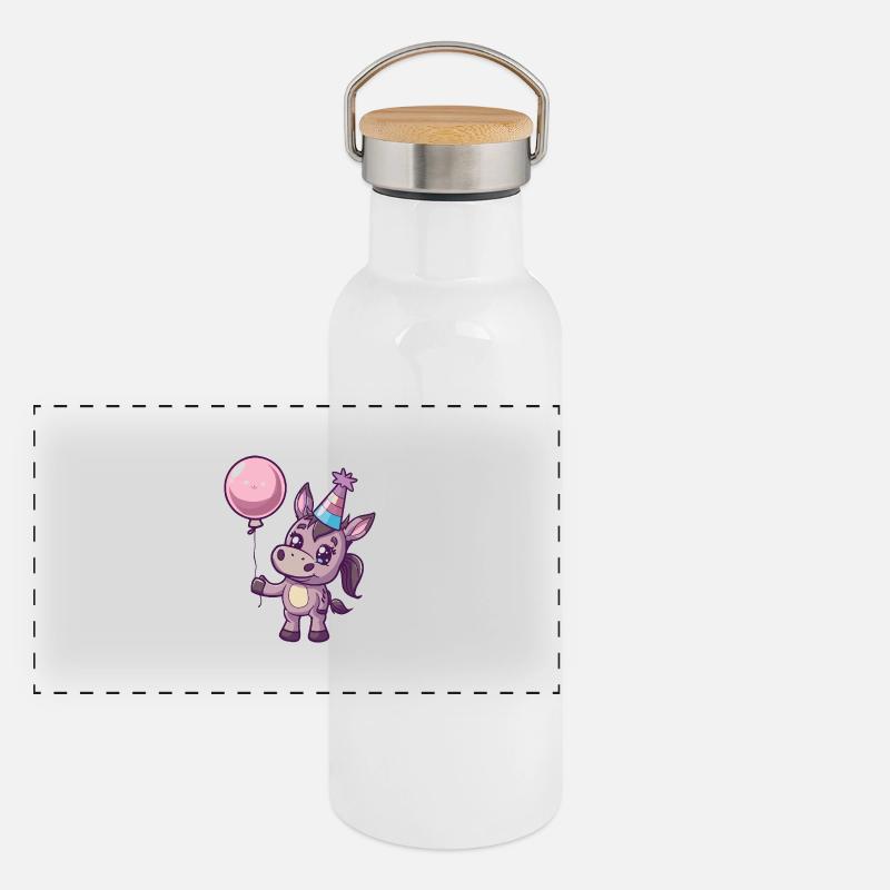 Esel Geburtstag Baby Panorama Thermosflasche mit Bambusdeckel