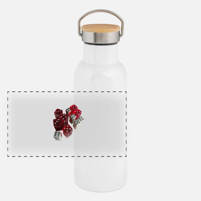 Red and White Dice Reflected Panoramic Thermal Bottle with Bamboo Lid