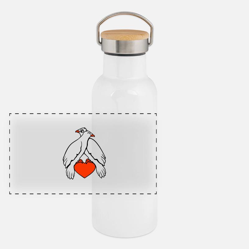 2 Tauben Herz Vögel zwei Pärchen sitzen verliebt Panorama Thermosflasche mit Bambusdeckel
