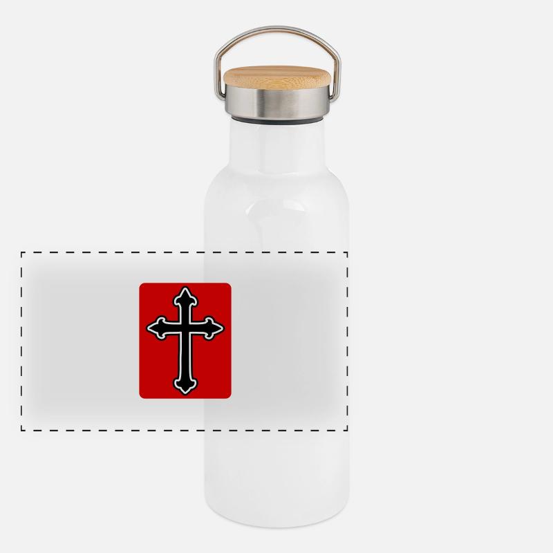Symbole de la croix Gourde isotherme avec bouchon en bambou