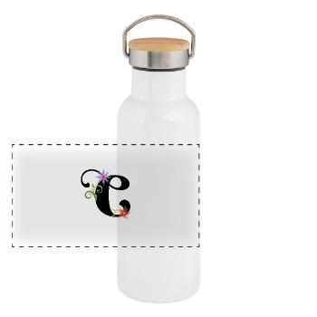 C - Panorama Thermosflasche mit Bambusdeckel - Weiß - Vorne