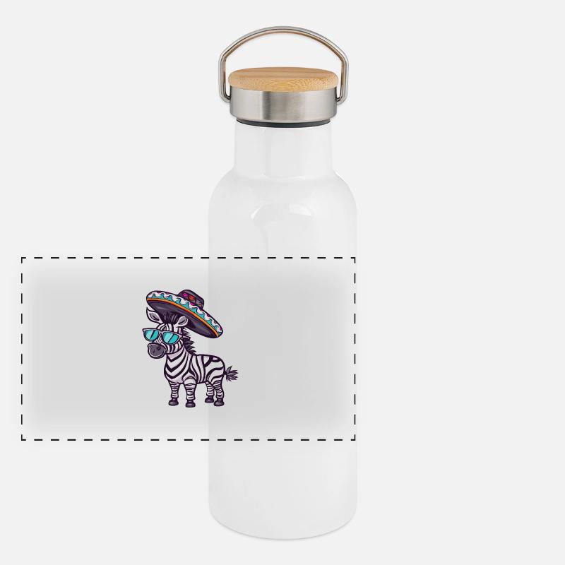 Zebra Comic Lustig Sombrero Panorama Thermosflasche mit Bambusdeckel