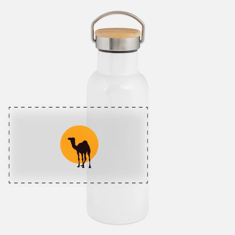 Dromedar Kamel Silhouette Panorama Thermosflasche mit Bambusdeckel