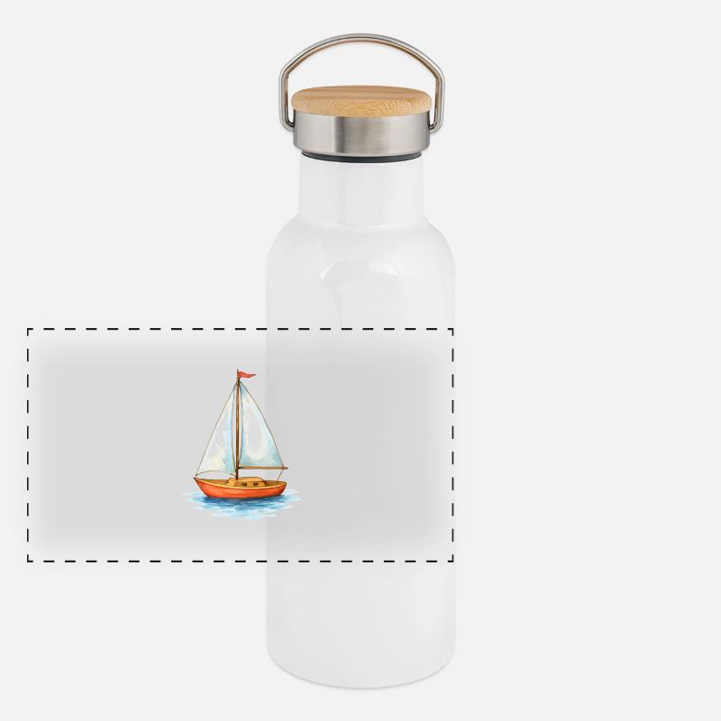 segelboot boot - Panorama Thermosflasche mit Bambusdeckel - Weiß