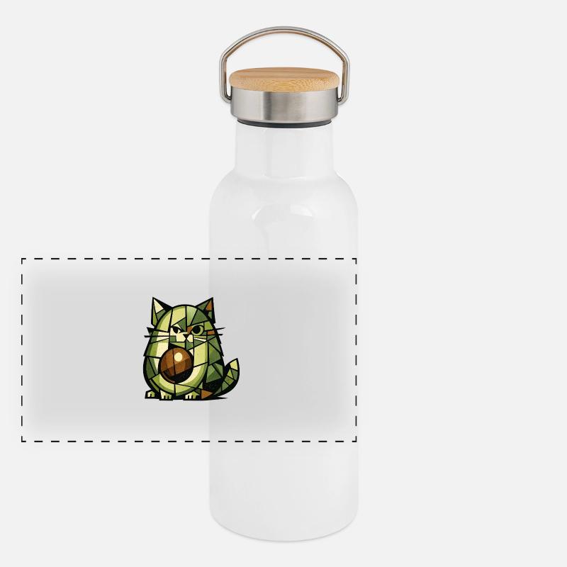 Version cubisme AvoCat Gourde isotherme avec bouchon en bambou