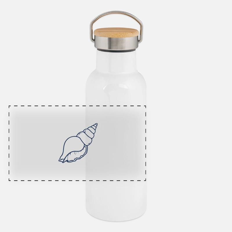 Seashell Minimal Ocean Beach Aesthetic Design Panoramic Thermal Bottle with Bamboo Lid