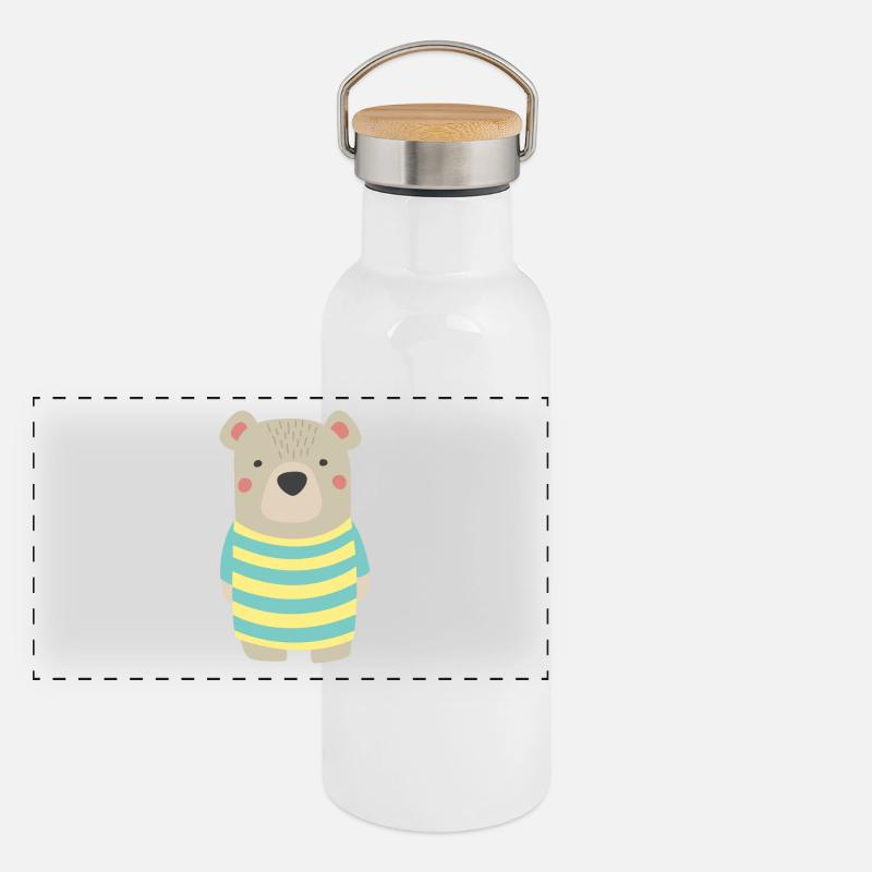 Baer mit Streifenshirt Panorama Thermosflasche mit Bambusdeckel