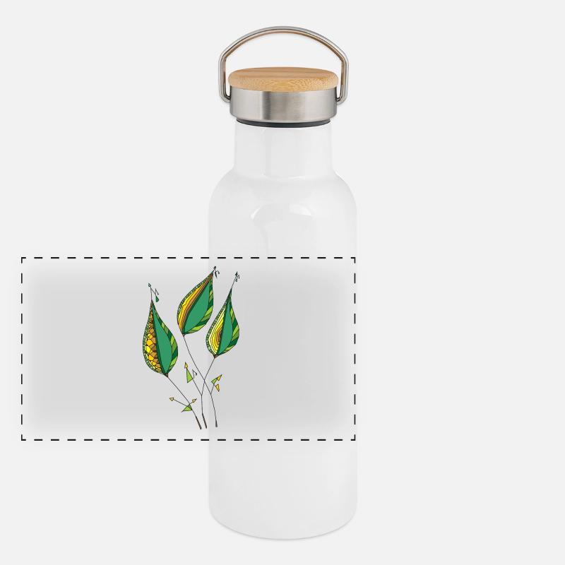 Dekorative Blätter Panorama Thermosflasche mit Bambusdeckel
