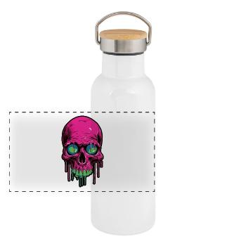 Crâne rose - Gourde isotherme avec bouchon en bambou - blanc - Devant