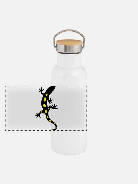 Eidechse Salamander Gecko Feuersalamander - Panorama Thermosflasche mit Bambusdeckel - Weiß