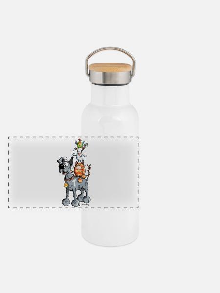 Lustige Rasselbande - Panorama Thermosflasche mit Bambusdeckel - Weiß
