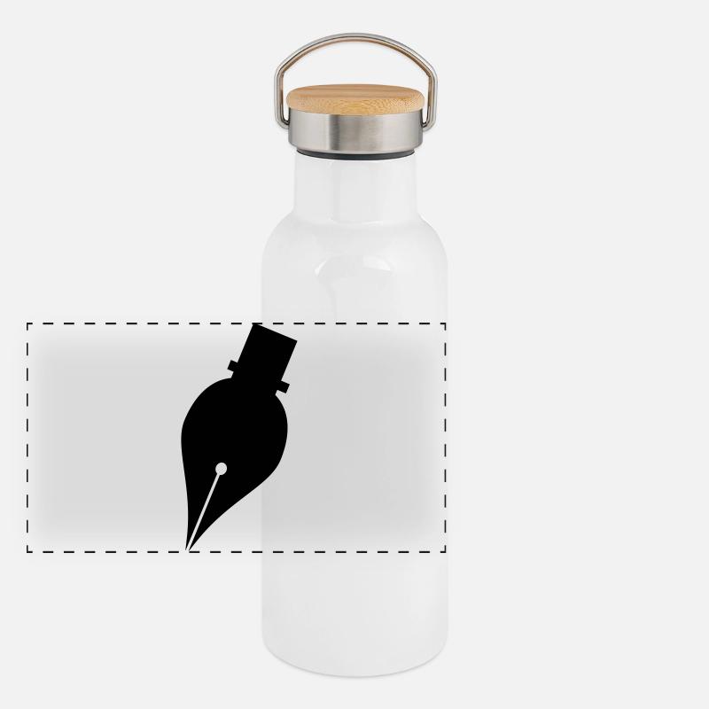 Schreibstift oder Tintenstift-Logo für Schreiber Panorama Thermosflasche mit Bambusdeckel