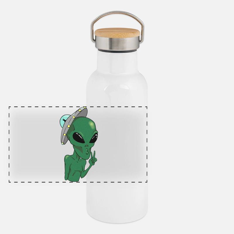 Un extraterrestre faisant un symbole de paix Gourde isotherme avec bouchon en bambou