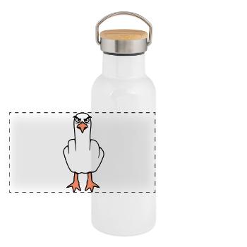 Möwe Mittelfinger Beleidigung Stinkefinger frech - Panorama Thermosflasche mit Bambusdeckel - Weiß - Vorne