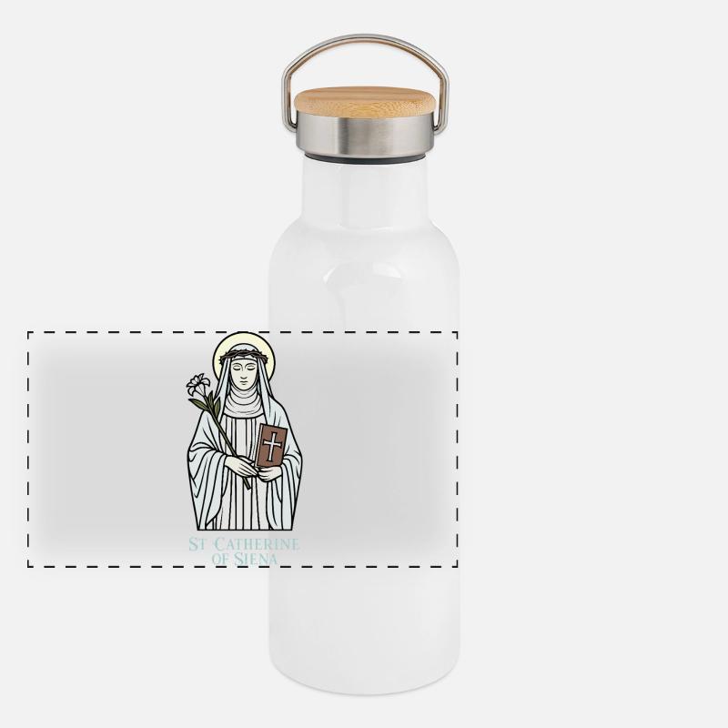 Saint Catherine of Siena - Panoramic Thermal Bottle with Bamboo Lid - white