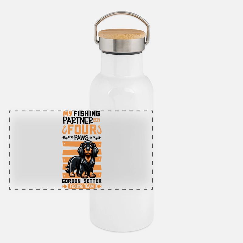 Fishing and Gordon Setter Panoramic Thermal Bottle with Bamboo Lid