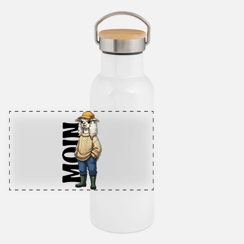 Moin Alpaca North Sea Coast Design Panoramic Thermal Bottle with Bamboo Lid