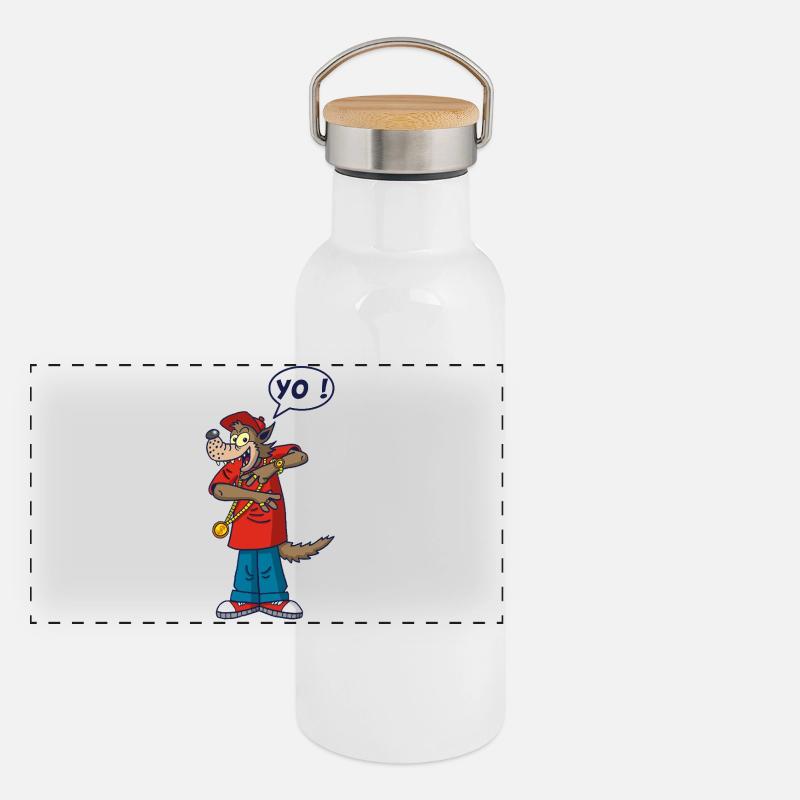 Loup rappeur Gourde isotherme avec bouchon en bambou