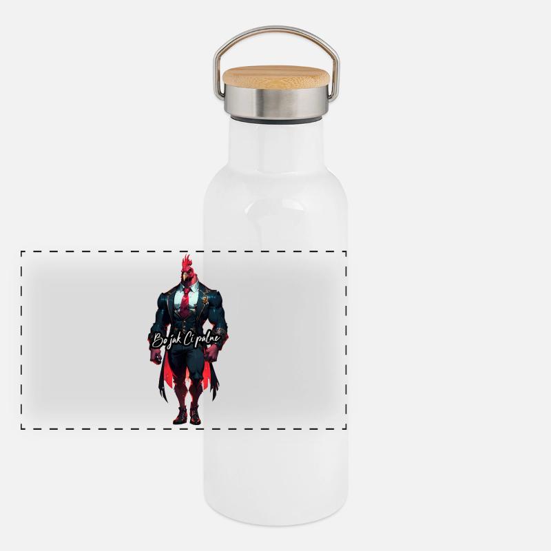 Rooster in a suit: strong style Panoramic Thermal Bottle with Bamboo Lid