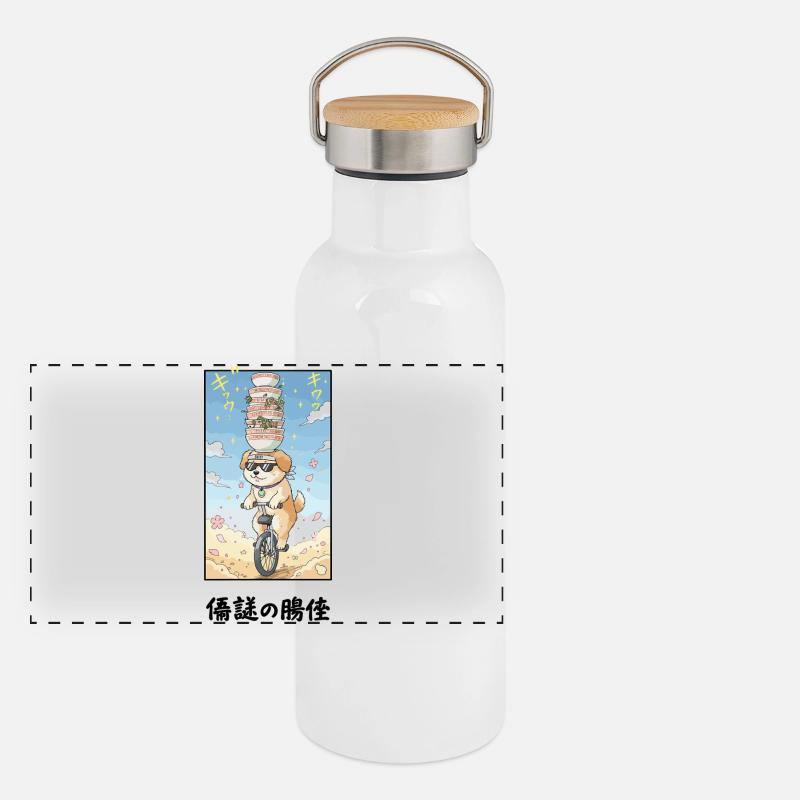 Noodle Stack Pup auf Einrad Panorama Thermosflasche mit Bambusdeckel