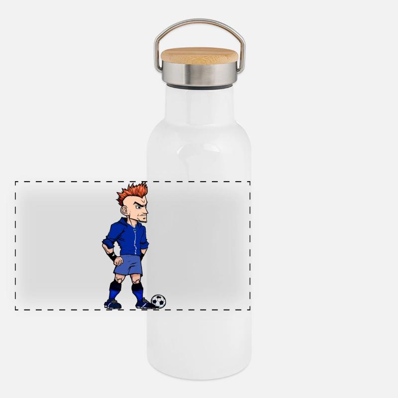 Blauer Fussballer - Panorama Thermosflasche mit Bambusdeckel - Weiß
